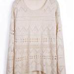Beige Curved Hum Knit Holey Texture Sweater