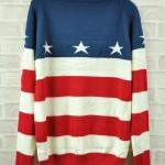 Retro Star Flag Red White Blue Striped Sweater