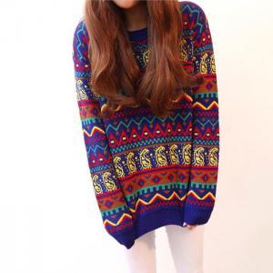 Colorful Geometric Pattern Pullover Sweater