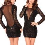 Polyurethane Transparent Sequins Sexy Long-sleeved..
