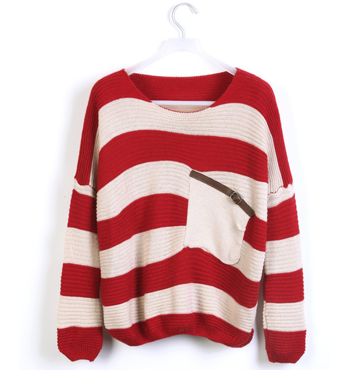 Red Stripe Bat Long Sleeve Sweater