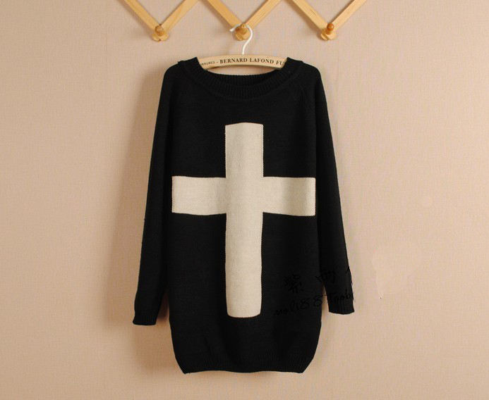 Black Cross Long Sleeve Sweater