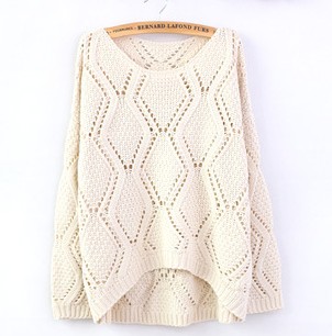 Beige Large Rhombic Hollow Sweet Sweater