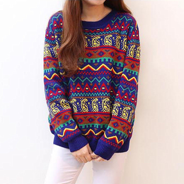 Colorful Geometric Pattern Pullover Sweater