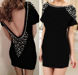 Sexy Backless Plastic Pearl Beaded Dress (4 Colors Available)