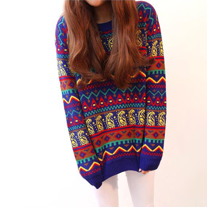 Colorful Geometric Pattern Pullover Sweater on Luulla